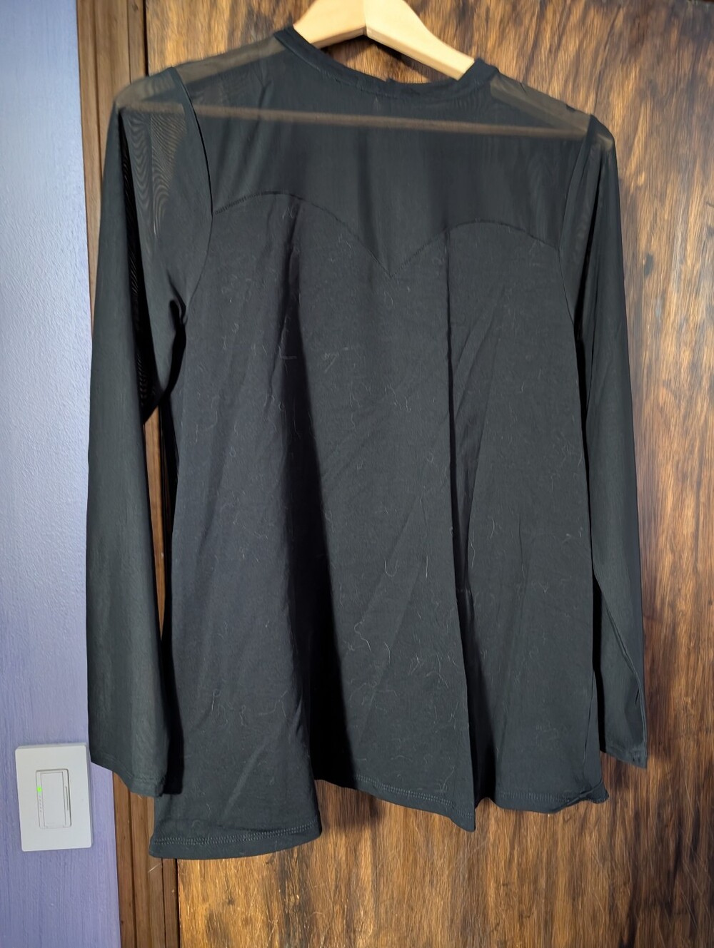 Women's Black Long-Sleeve Mesh Yoke Tee